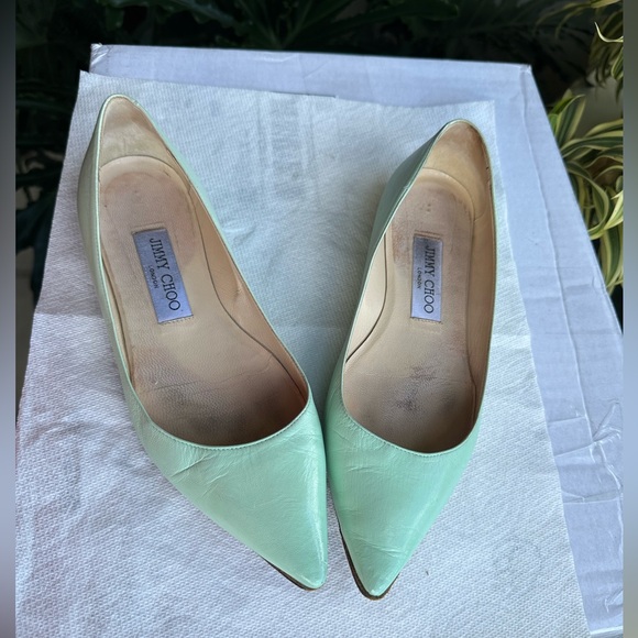 * Jimmy Choo Aline Pointed Easter Egg Green Flats, Size 37 1/2. Excellent! - Picture 2 of 9